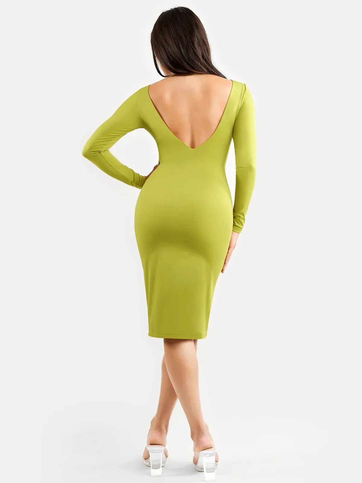 Shapewear Long Sleeve Boat Neck Sculpting Midi Dress - Image 18