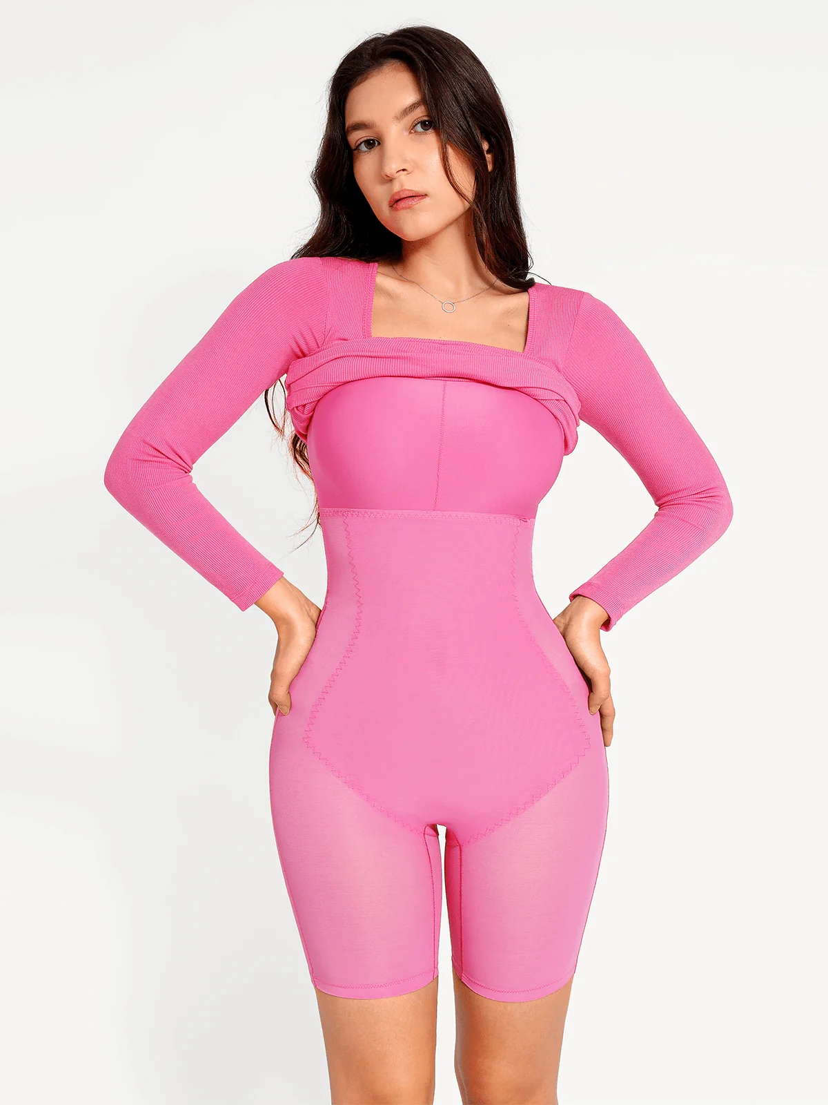 Shapewear Long Sleeve Square Neck Modal Slimming Midi Dress - Image 16