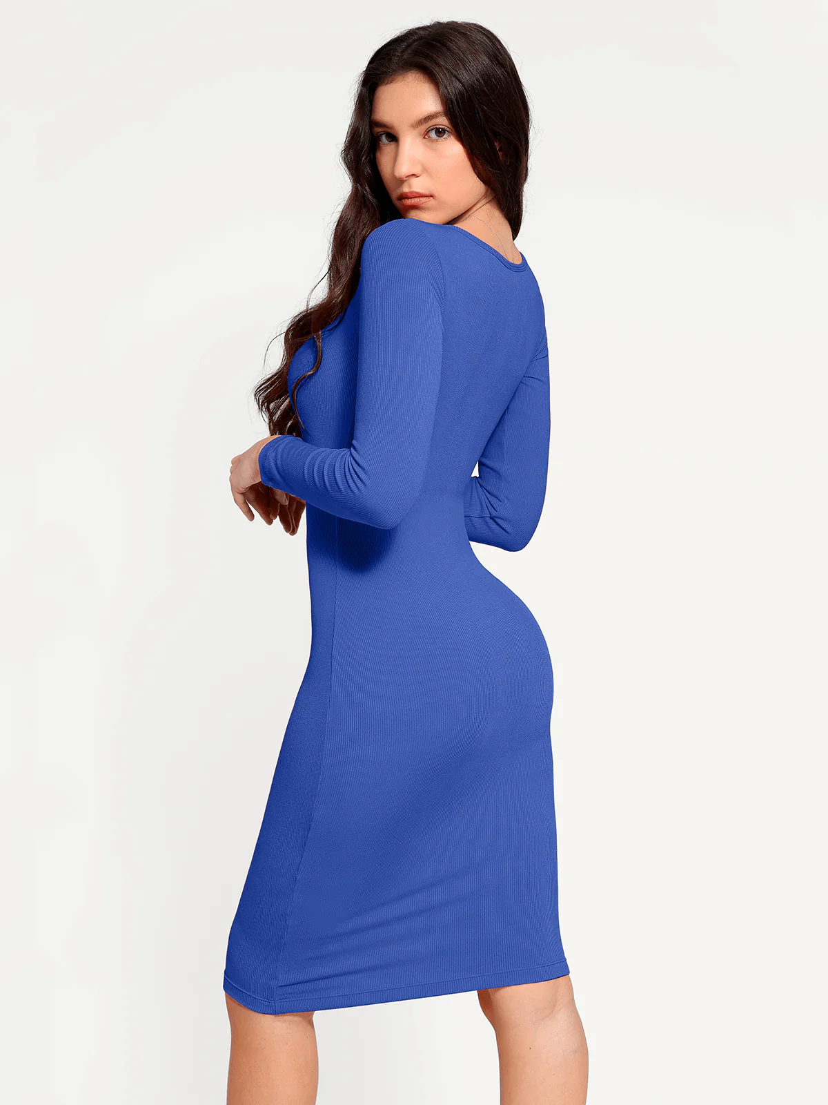Shapewear Long Sleeve Square Neck Modal Slimming Midi Dress - Image 27