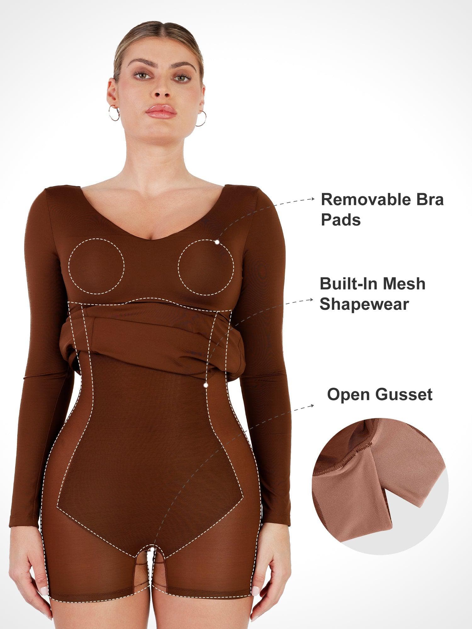 Shapewear Long Sleeve V-Neck Low Back Slimming Maxi Dress - Image 14