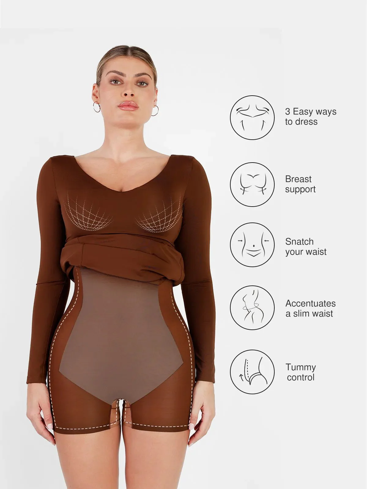Shapewear Long Sleeve V-Neck Low Back Slimming Maxi Dress - Image 16