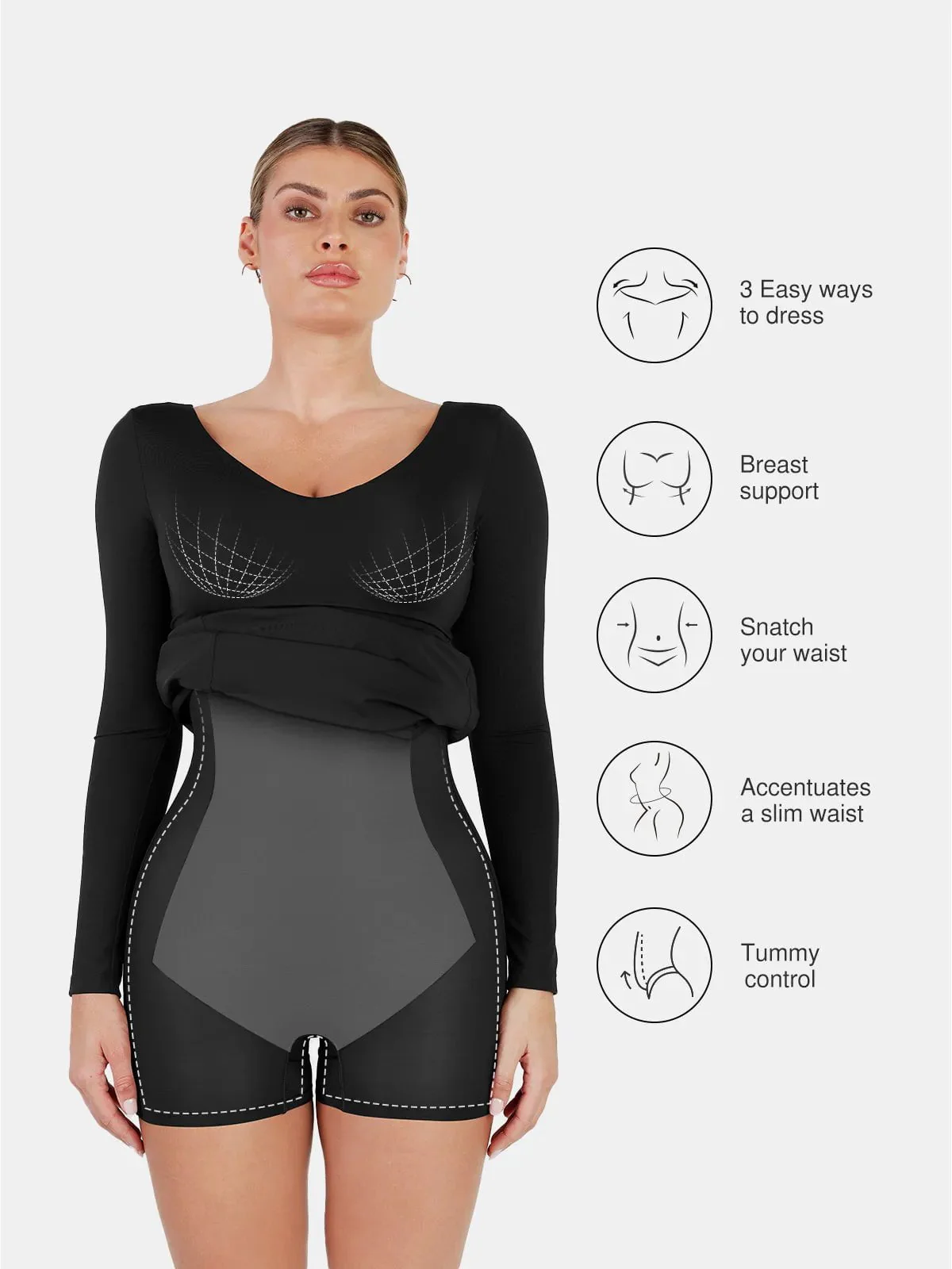Shapewear Long Sleeve V-Neck Low Back Slimming Maxi Dress - Image 4