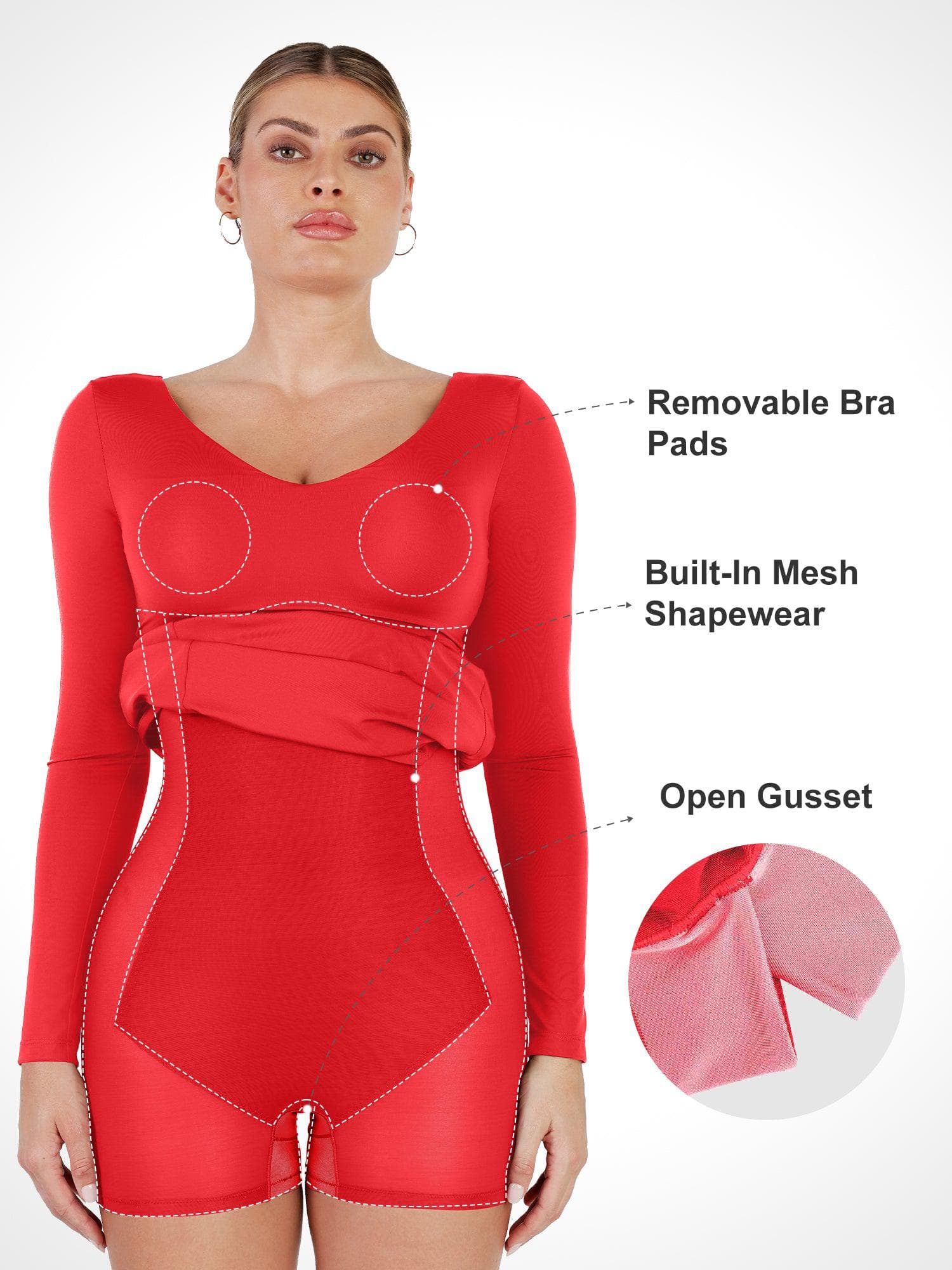 Shapewear Long Sleeve V-Neck Low Back Slimming Maxi Dress - Image 9