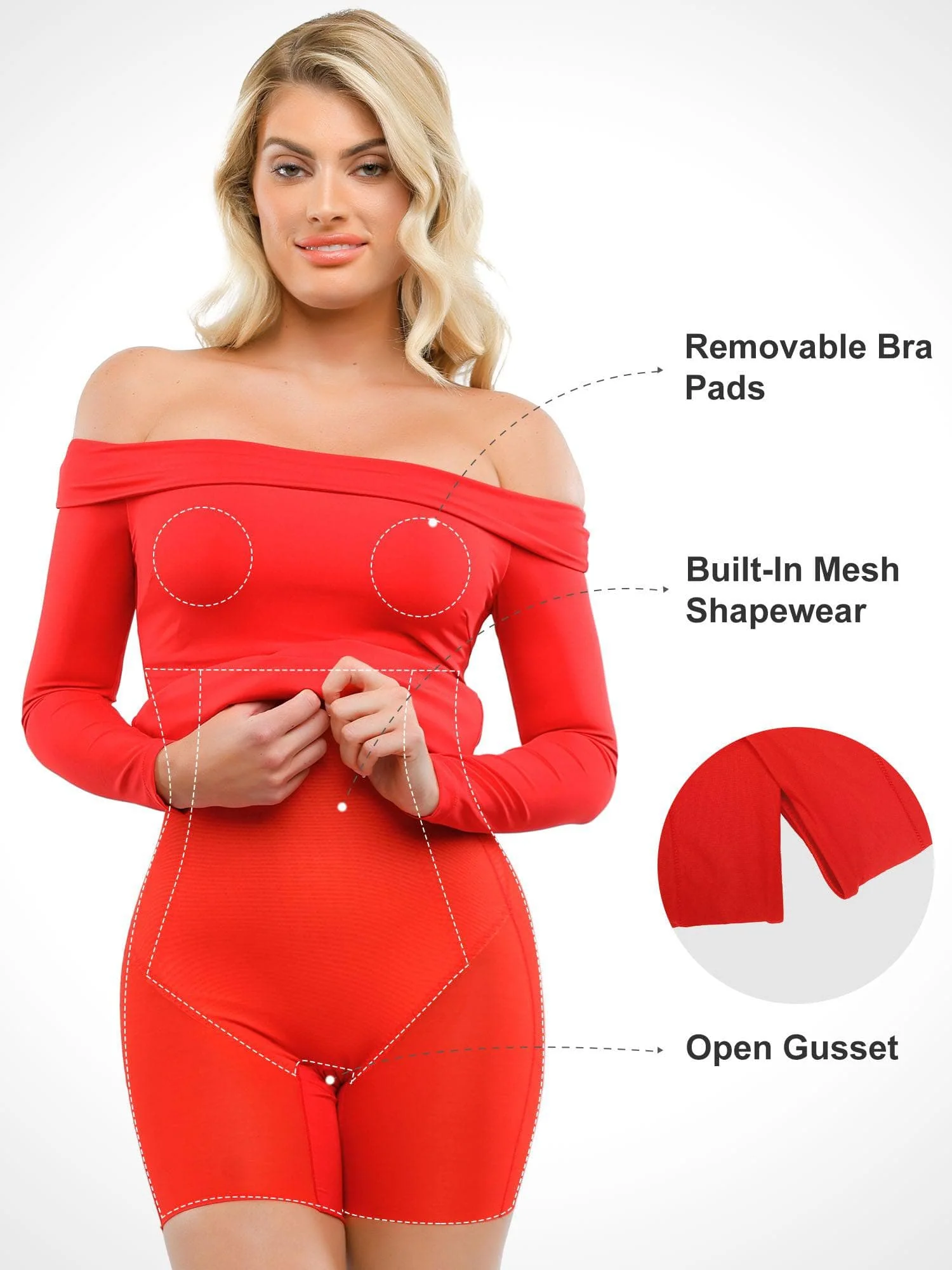 Shapewear Long Sleeve Off-the-Shoulder Bodycon Mini Dress - Image 21
