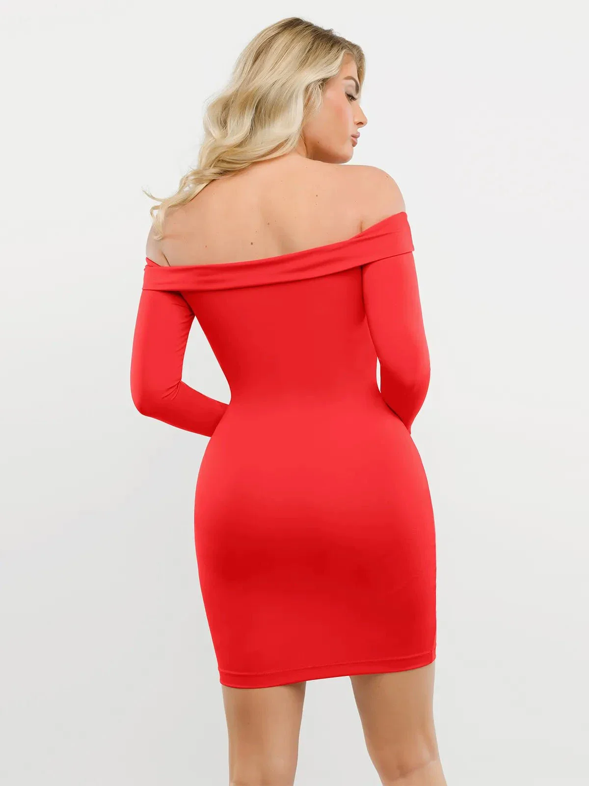 Shapewear Long Sleeve Off-the-Shoulder Bodycon Mini Dress - Image 23