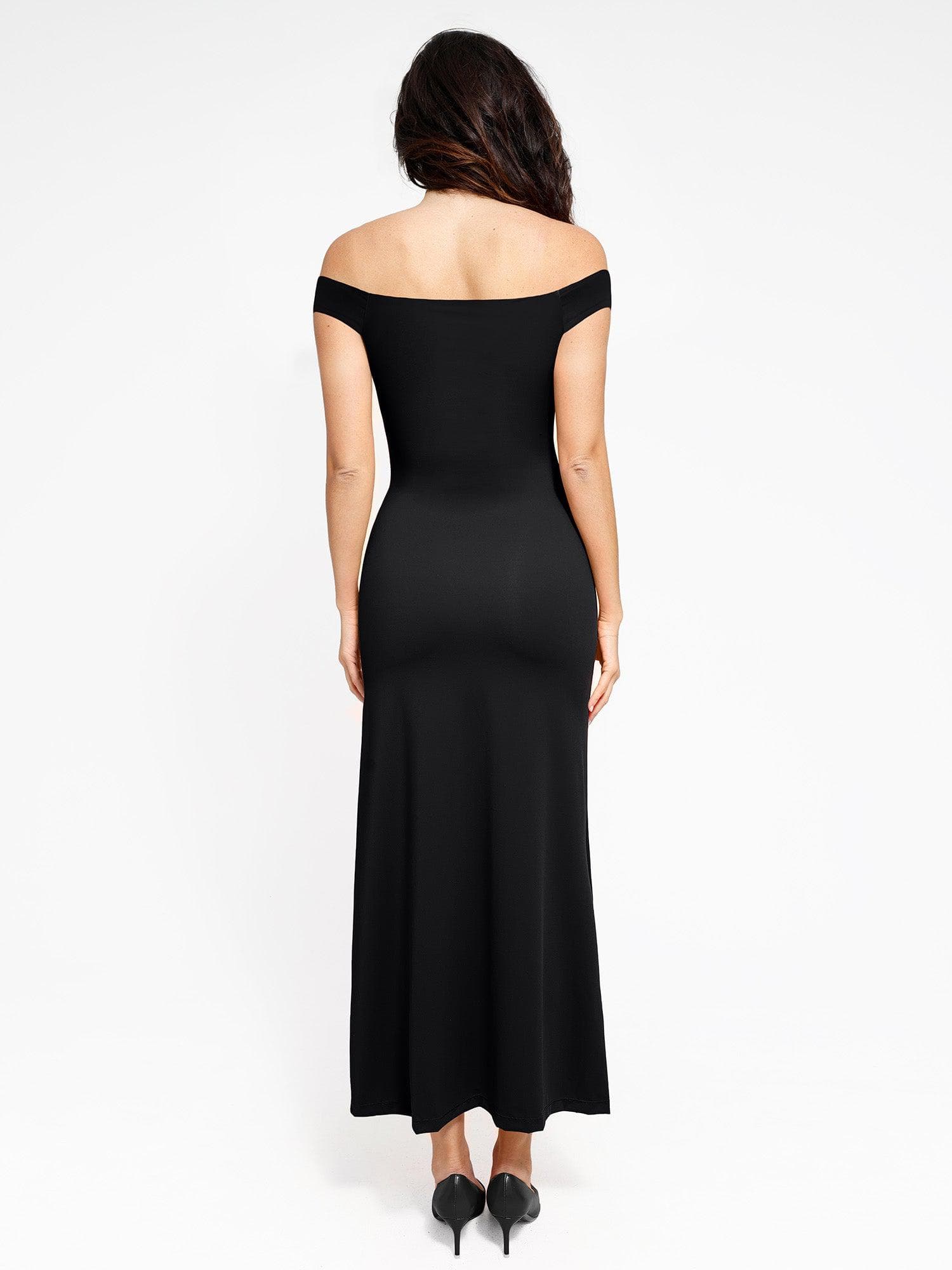 Shapewear Off-the-Shoulder Side Slit Slimming Maxi Dress - Image 4