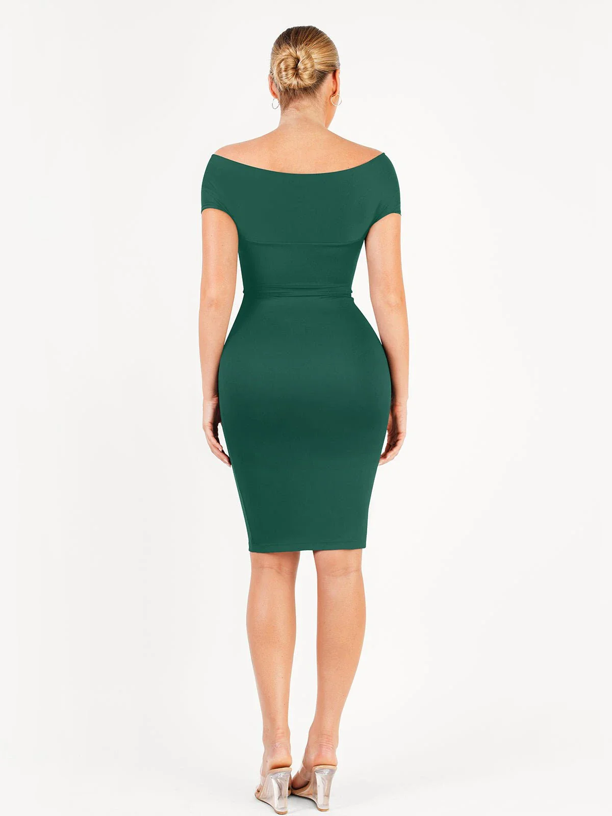 Shapewear Ruched Off-Shoulder Sculpting Midi Dress - Image 10