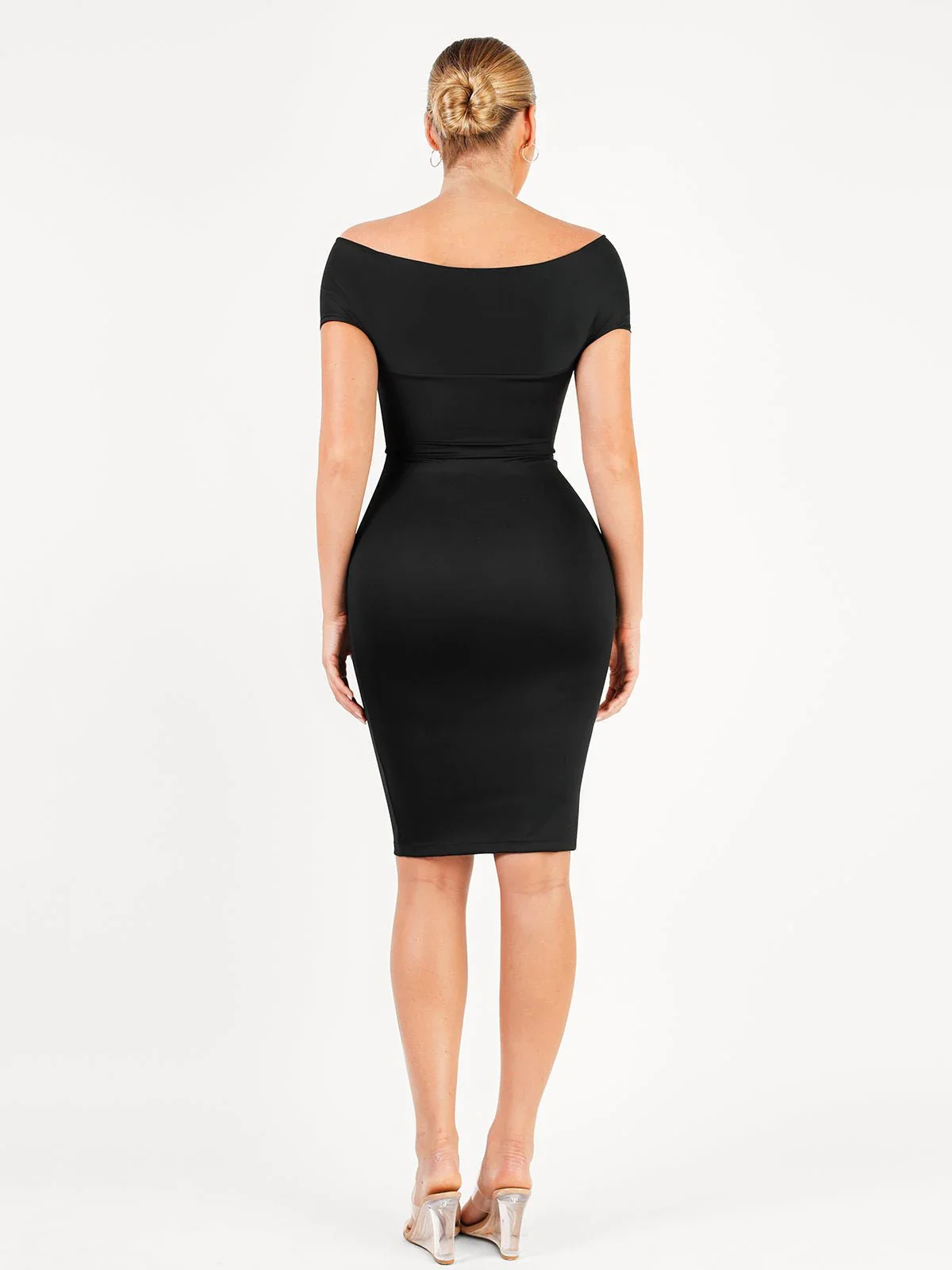 Shapewear Ruched Off-Shoulder Sculpting Midi Dress - Image 17