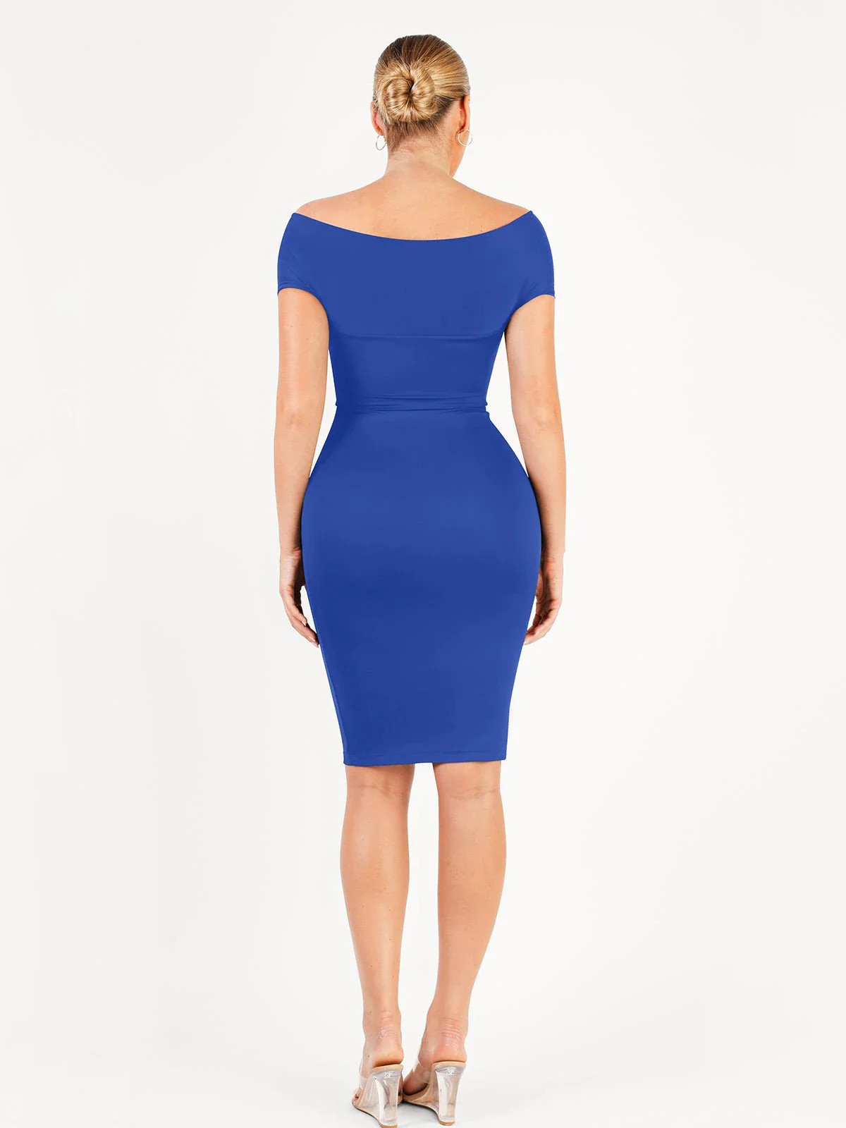 Shapewear Ruched Off-Shoulder Sculpting Midi Dress - Image 23