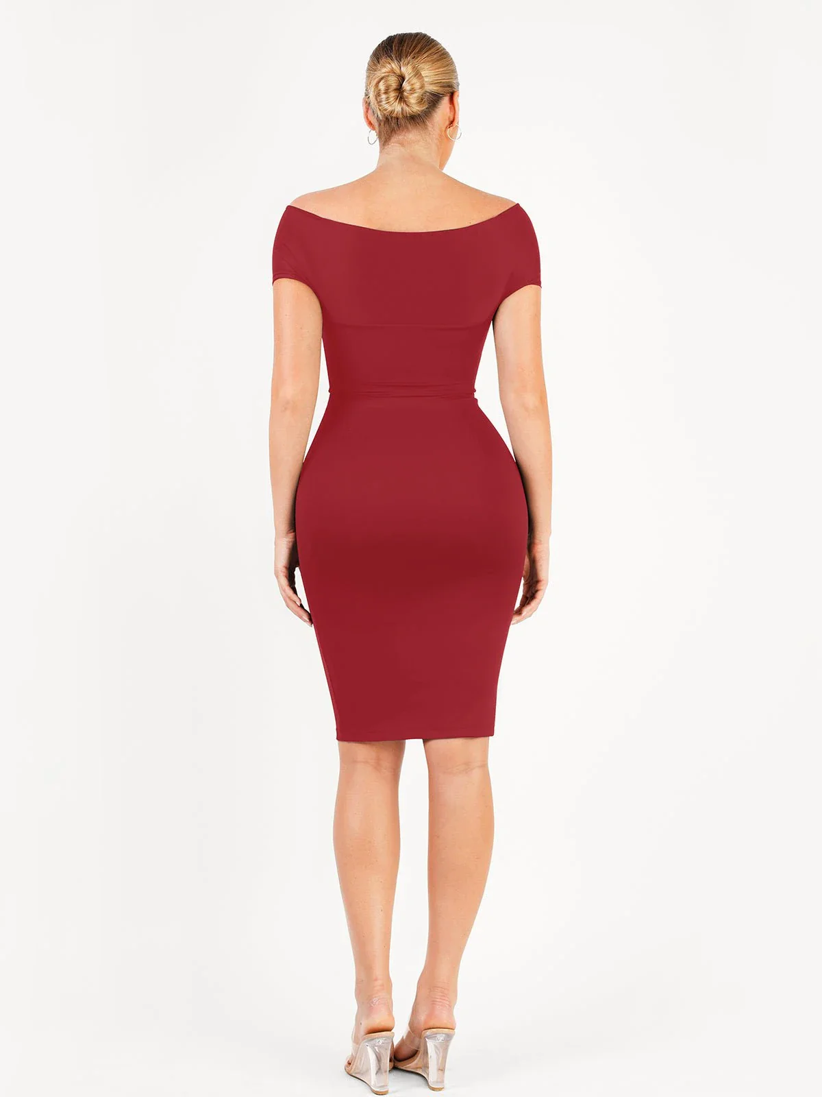 Shapewear Ruched Off-Shoulder Sculpting Midi Dress - Image 4