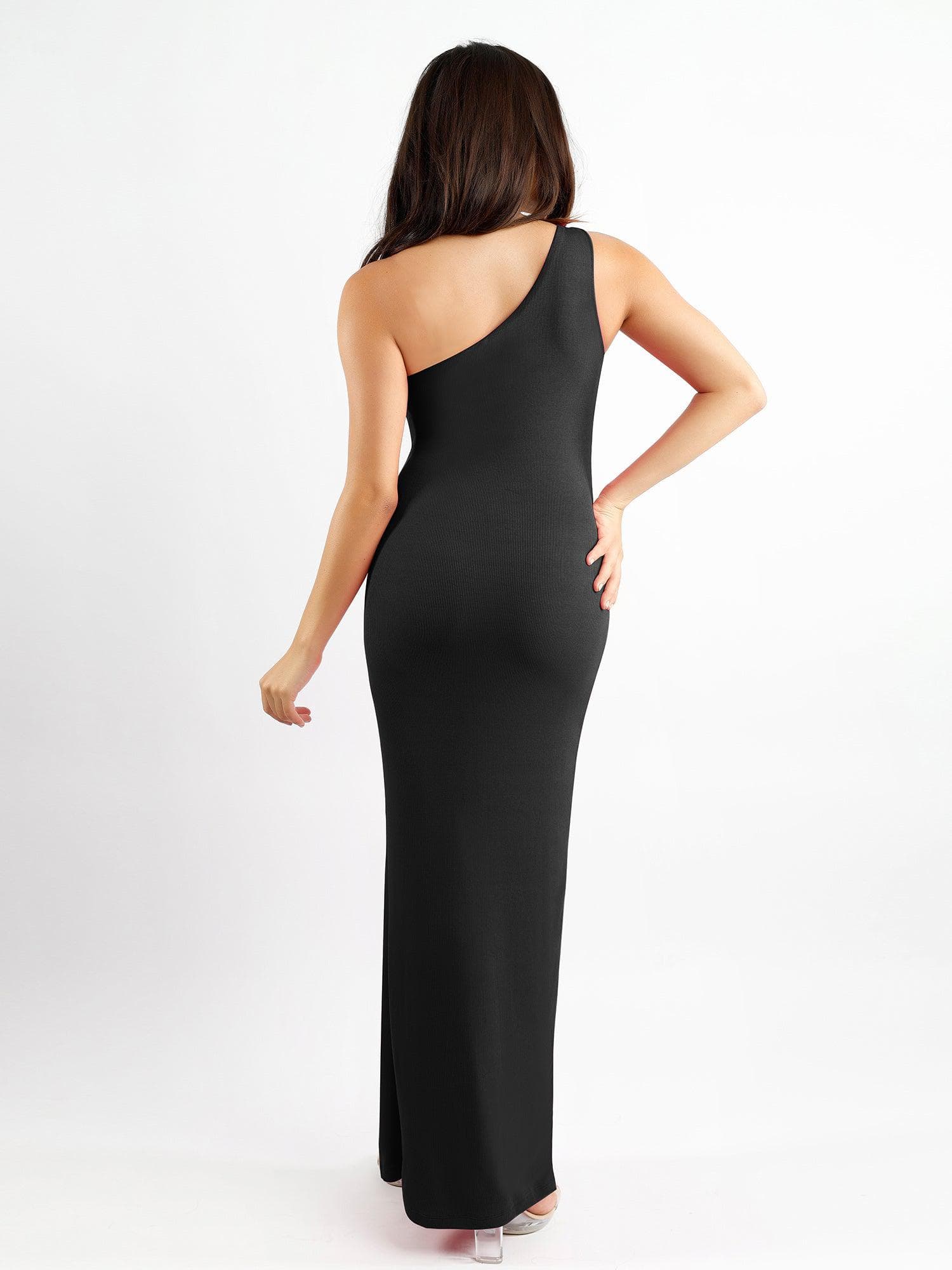 Shapewear Modal One Shoulder Front Slit Slimming Maxi Dress - Image 12