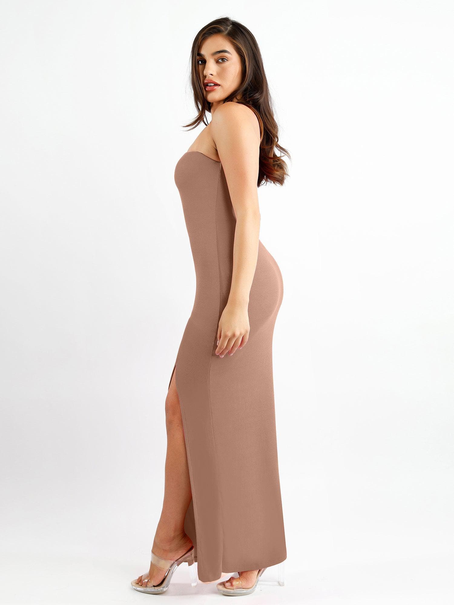 Shapewear Modal One Shoulder Front Slit Slimming Maxi Dress - Image 17