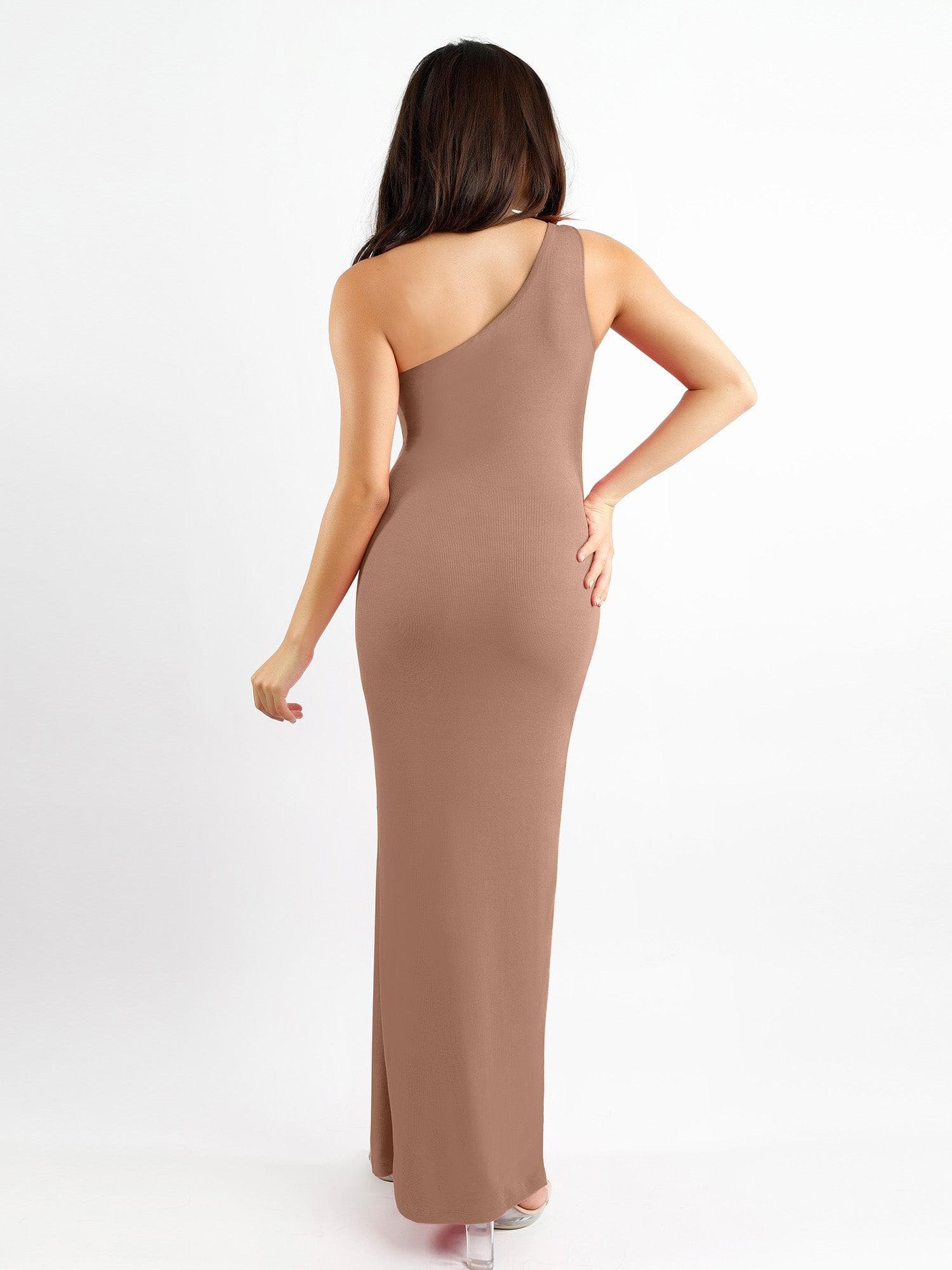 Shapewear Modal One Shoulder Front Slit Slimming Maxi Dress - Image 18