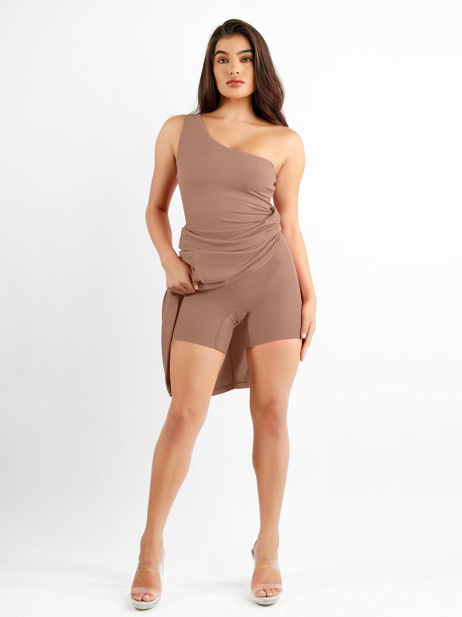 Shapewear Modal One Shoulder Front Slit Slimming Maxi Dress - Image 19