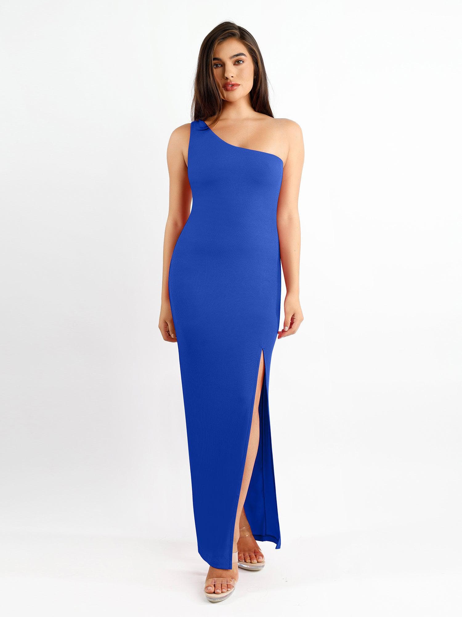 Shapewear Modal One Shoulder Front Slit Slimming Maxi Dress - Image 26