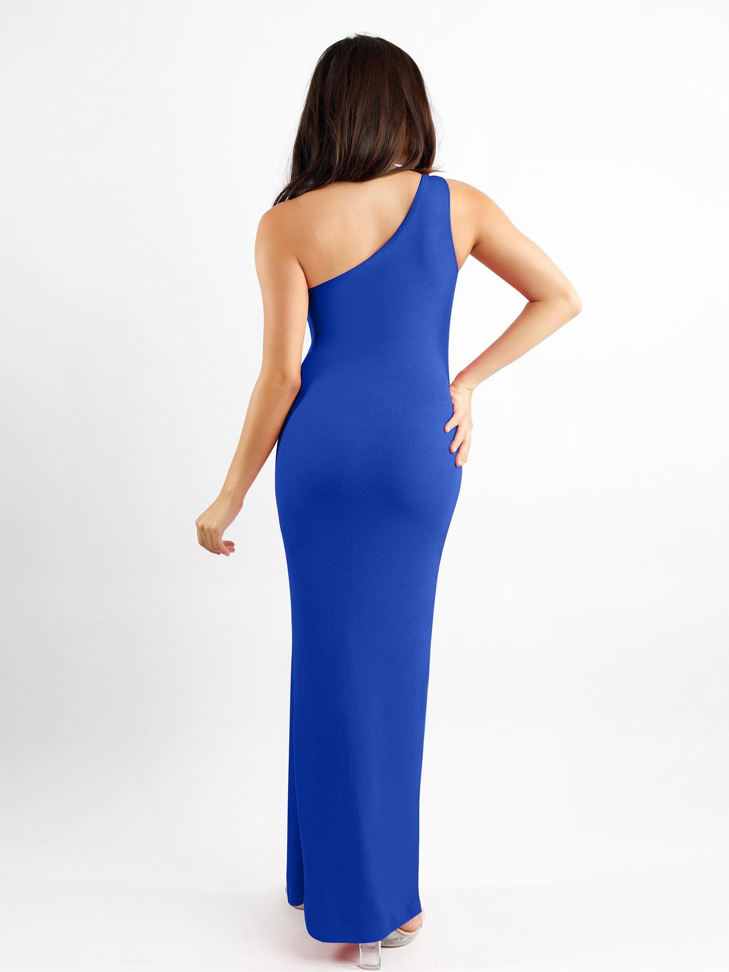 Shapewear Modal One Shoulder Front Slit Slimming Maxi Dress - Image 29