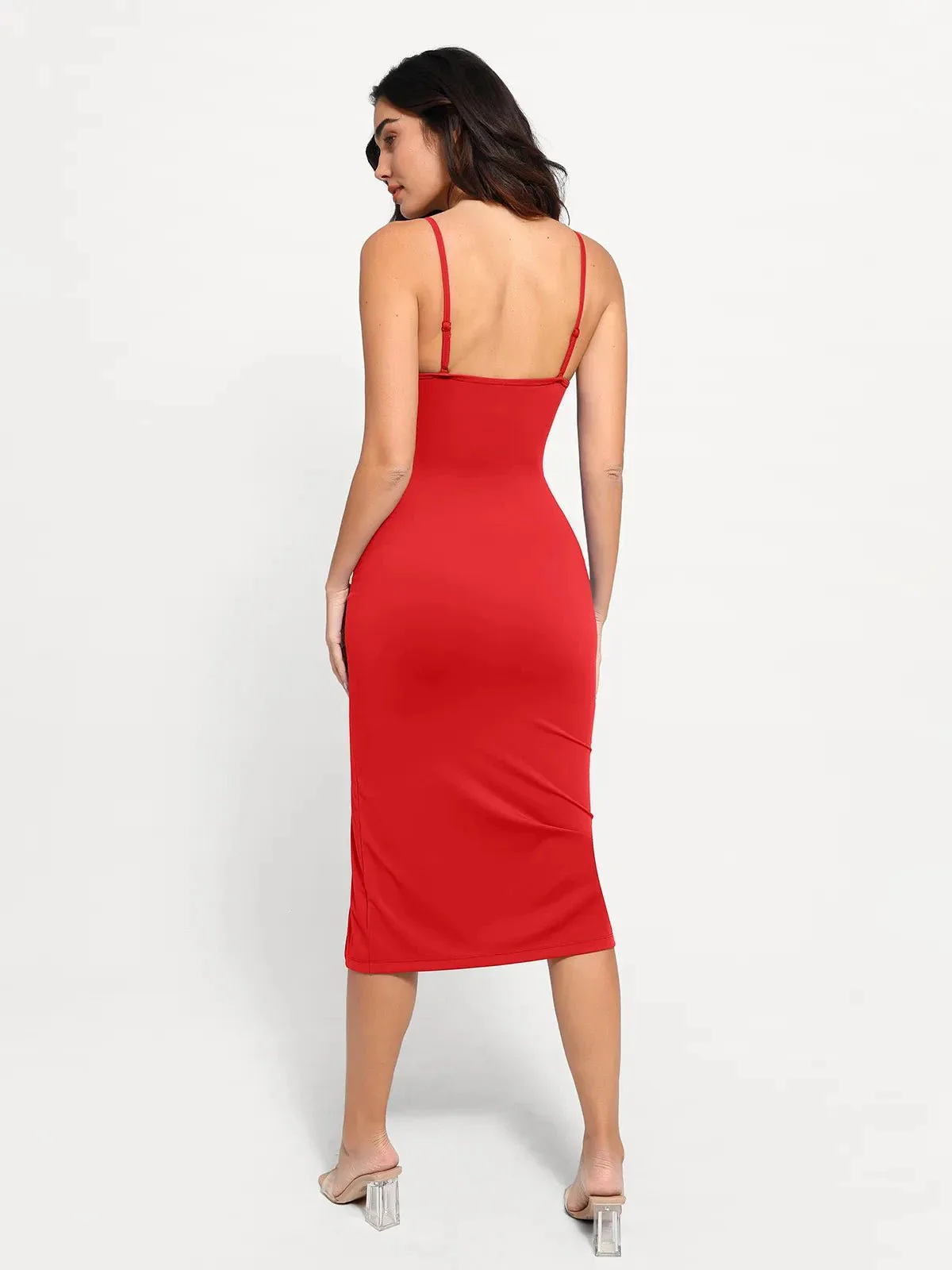 Shapewear Slimming Midi Dress and Sheer Mesh Overlay Set - Image 16