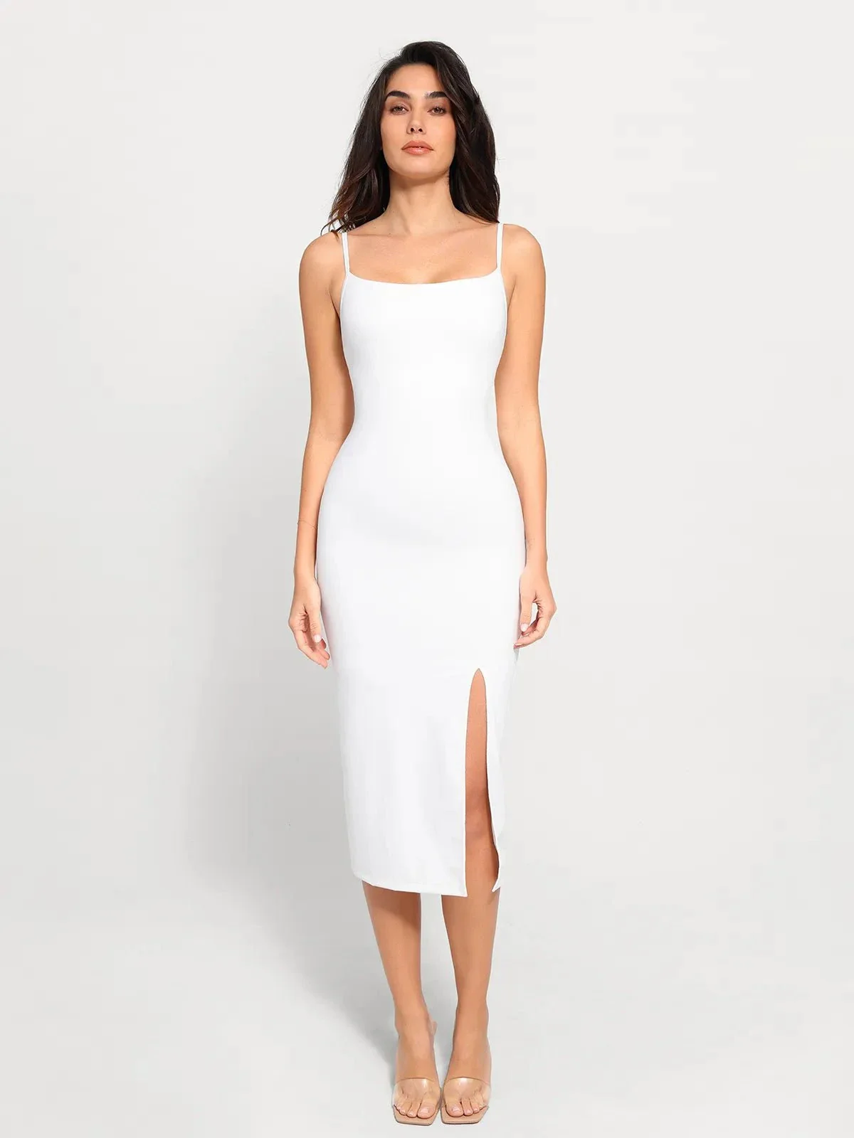 Shapewear Slimming Midi Dress and Sheer Mesh Overlay Set - Image 29