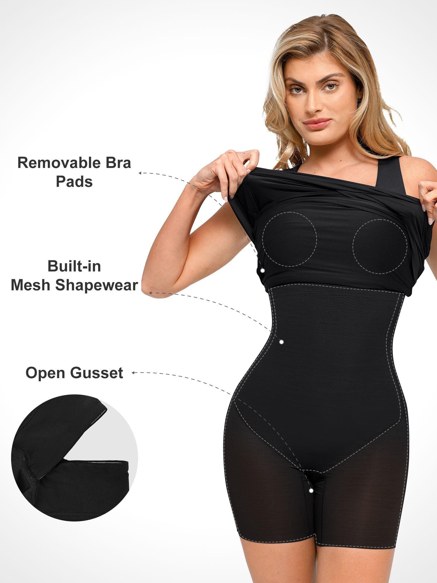 Shapewear Square Neck Sleeveless Ruched Bodycon Mini Dress - Image 7