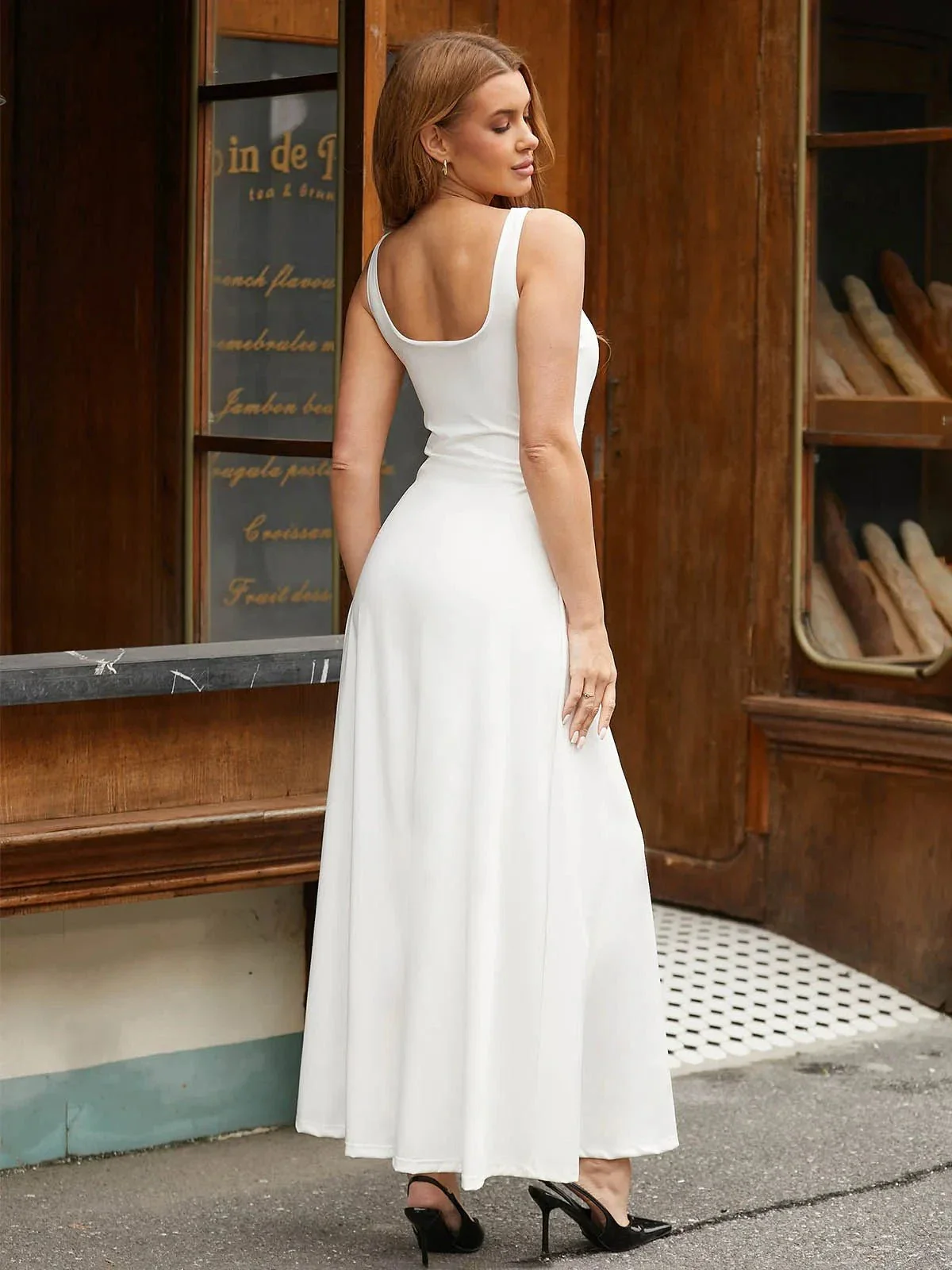Shapewear Sleeveless Square Neck Houglass A-Line Maxi Dress - Image 3