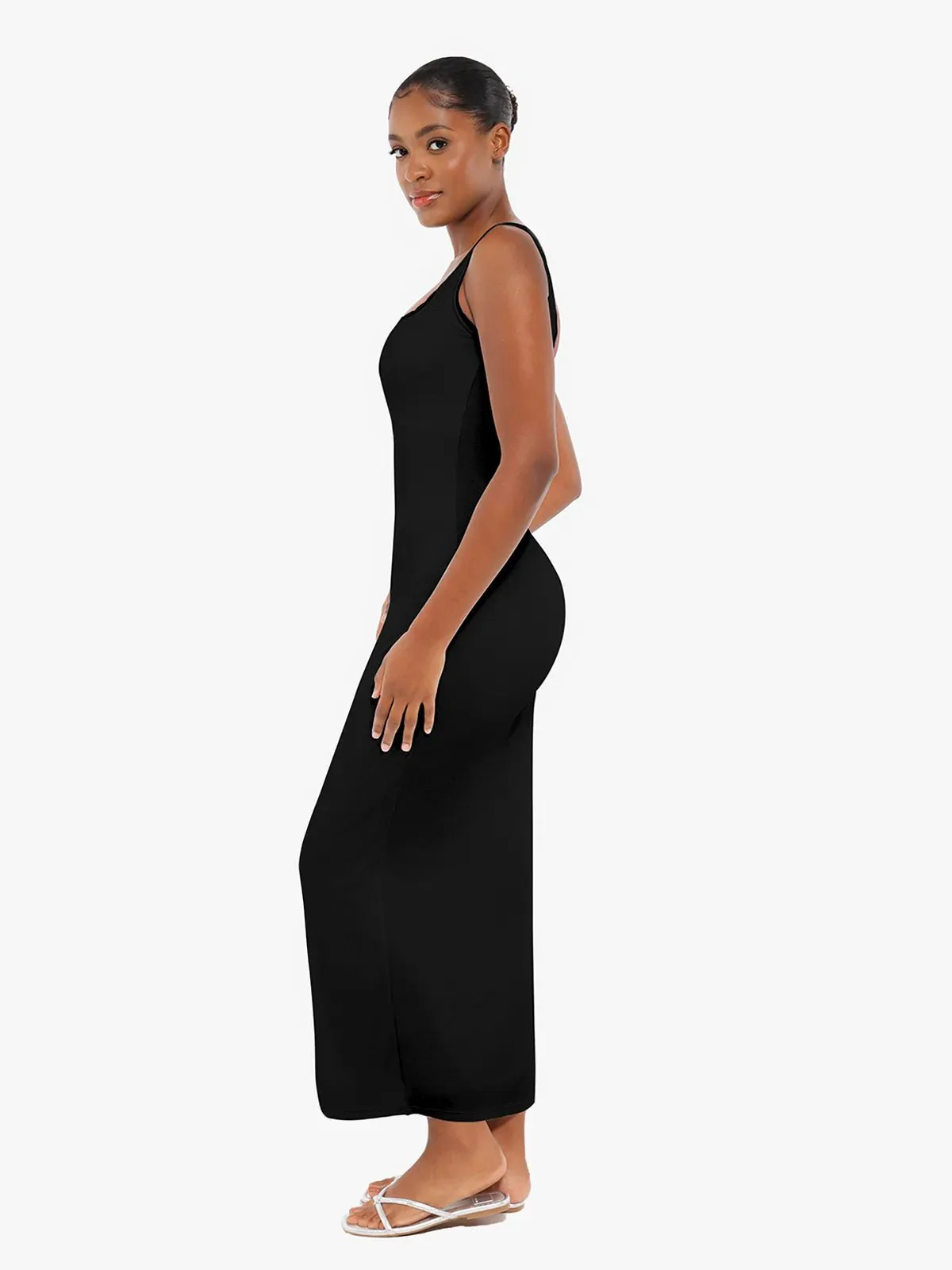 Contouring Shapewear Square Neck Modal Henley Maxi Dress - Image 11