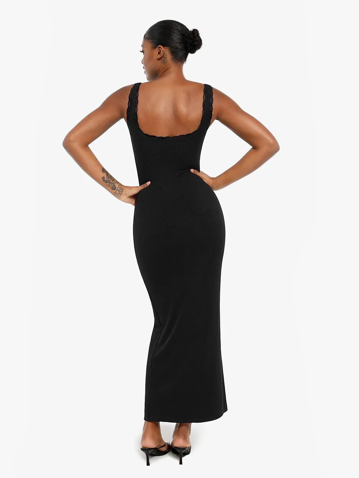 Contouring Shapewear Square Neck Modal Henley Maxi Dress - Image 12