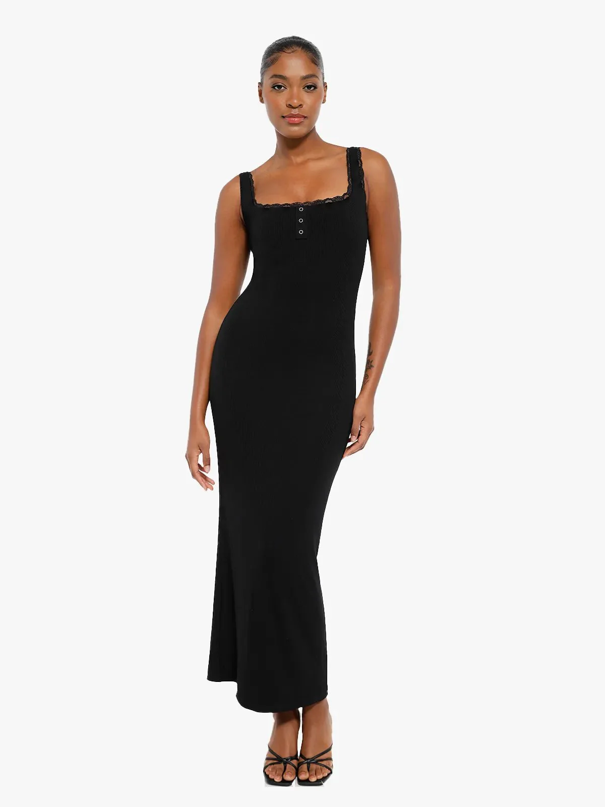 Contouring Shapewear Square Neck Modal Henley Maxi Dress - Image 13
