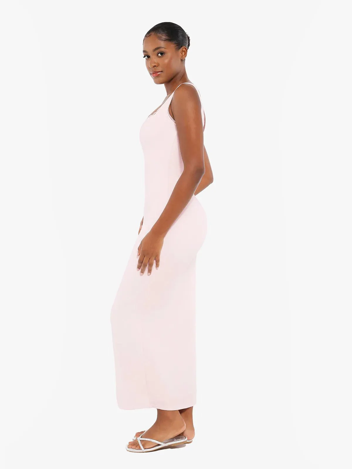 Contouring Shapewear Square Neck Modal Henley Maxi Dress - Image 3