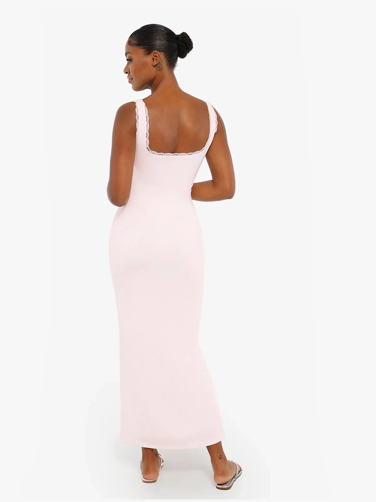 Contouring Shapewear Square Neck Modal Henley Maxi Dress - Image 4