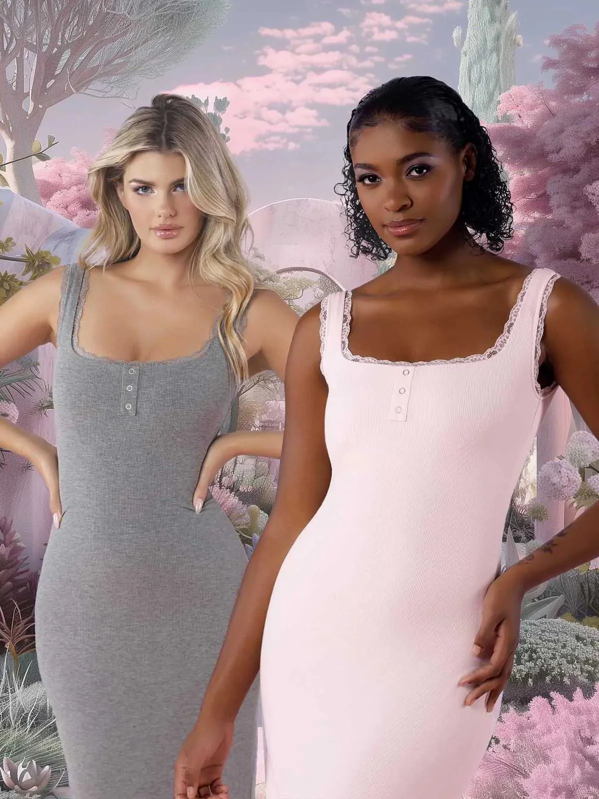 Contouring Shapewear Square Neck Modal Henley Maxi Dress - Image 5