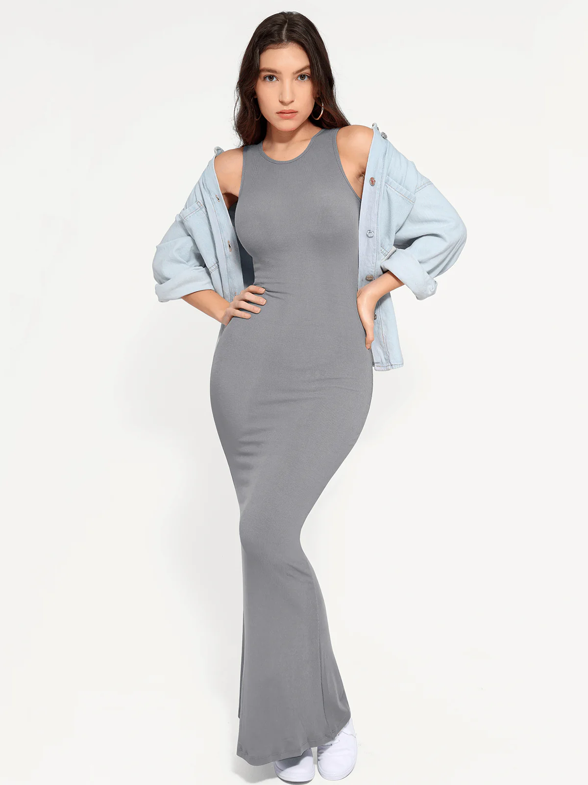 Shapewear Modal Sleeveless Crew Neck Slimming Maxi Dress - Image 39