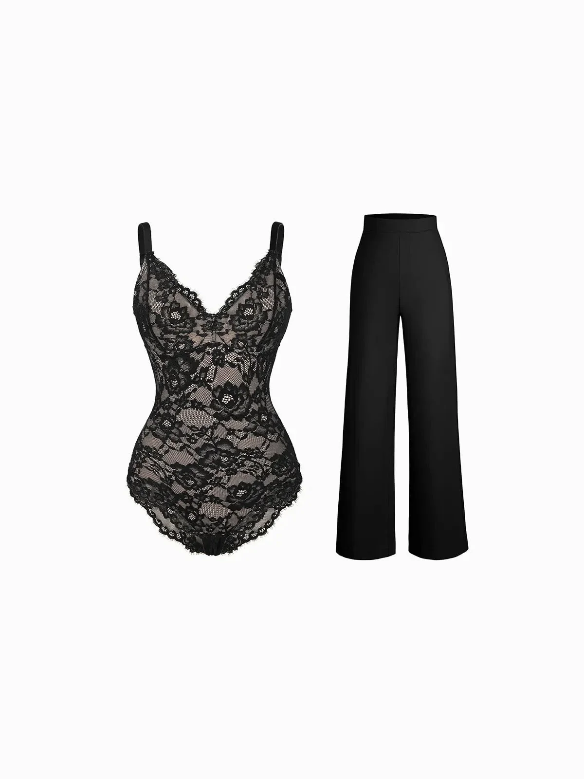 Day To Night Set Solid Sculpting Bodysuit Built-in Shapewear Pants - Image 10