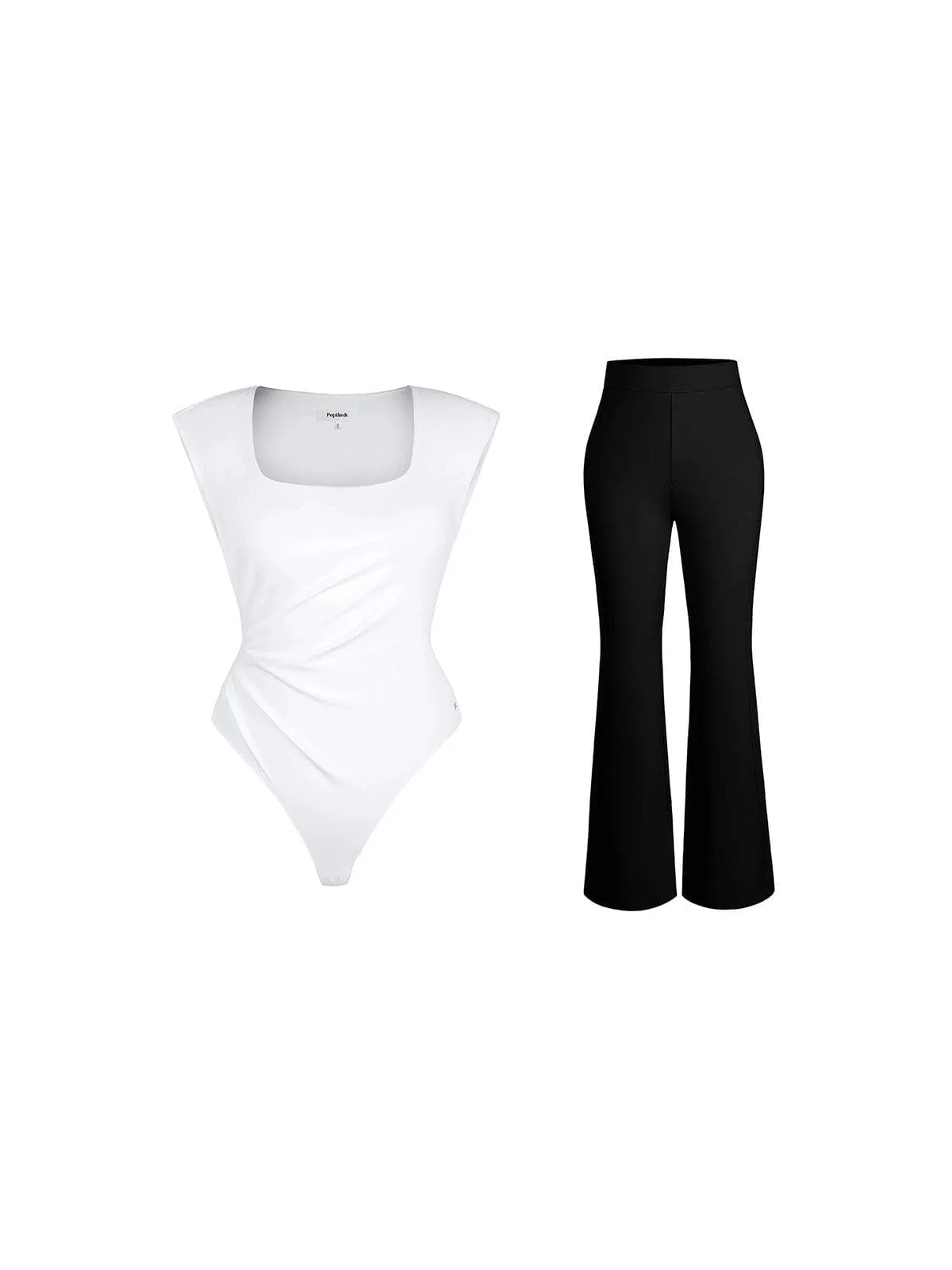 Day To Night Set Solid Sculpting Bodysuit Built-in Shapewear Pants - Image 11