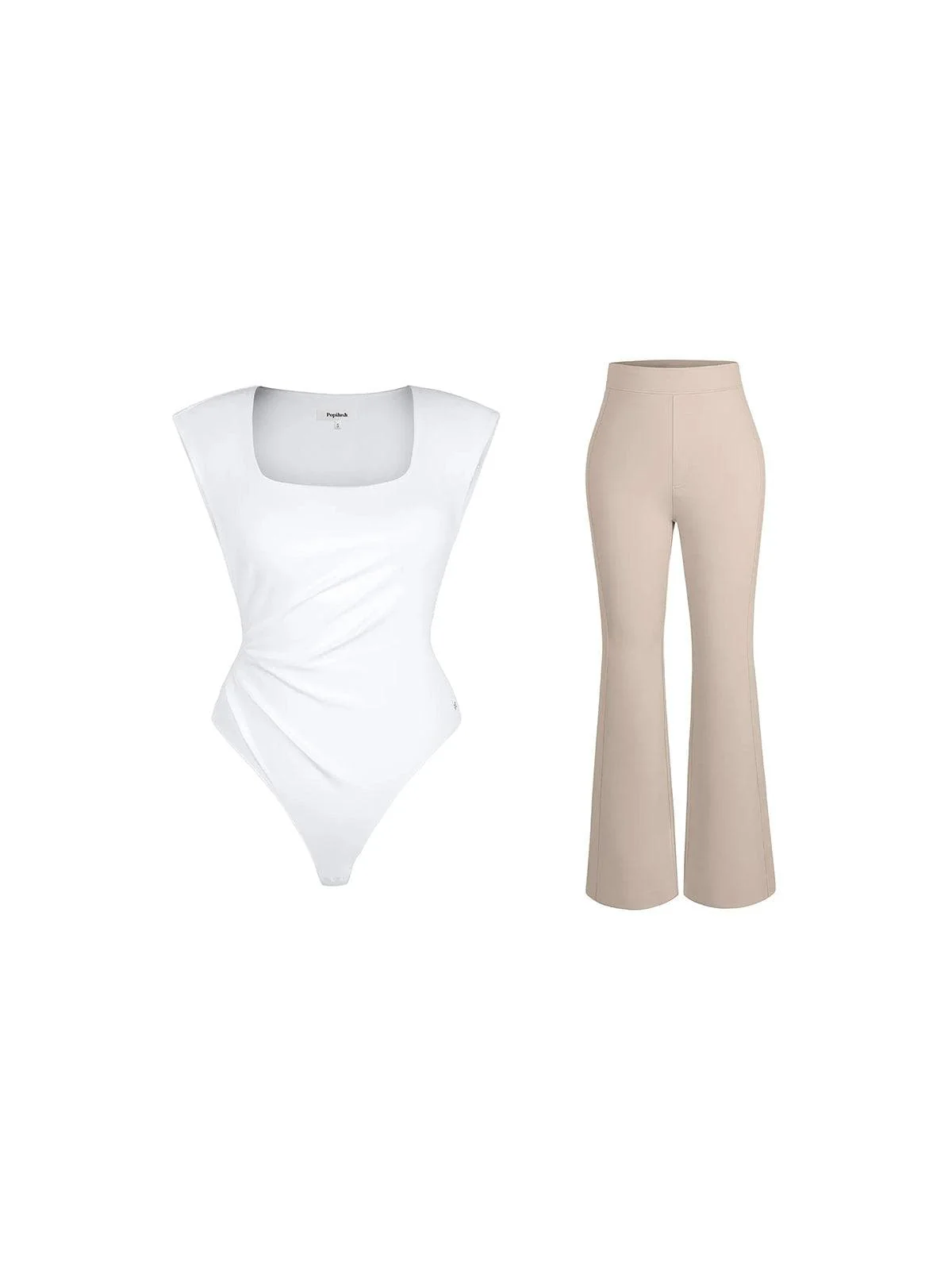 Day To Night Set Solid Sculpting Bodysuit Built-in Shapewear Pants - Image 16