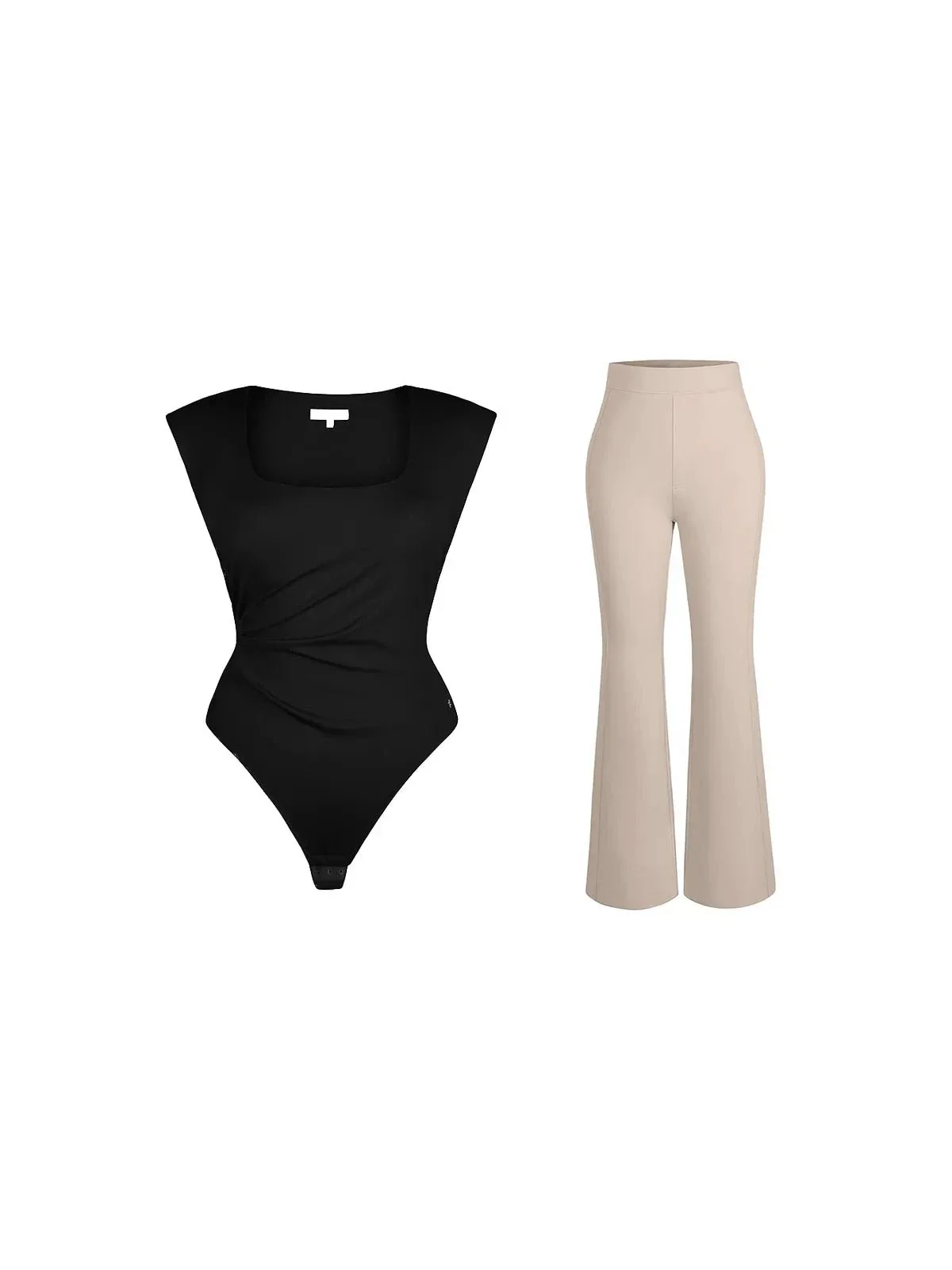 Day To Night Set Solid Sculpting Bodysuit Built-in Shapewear Pants - Image 20