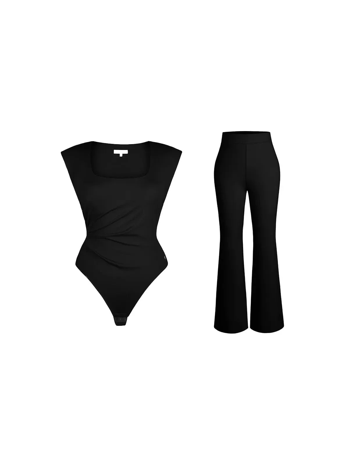 Day To Night Set Solid Sculpting Bodysuit Built-in Shapewear Pants - Image 21