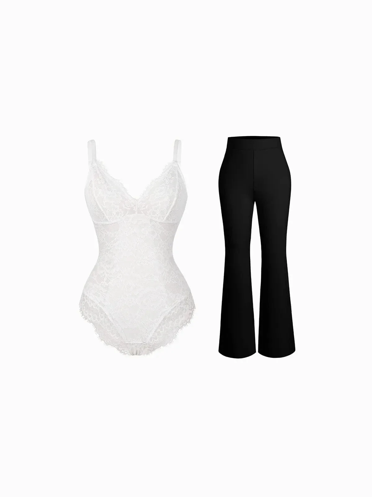 Day To Night Set Solid Sculpting Bodysuit Built-in Shapewear Pants - Image 22