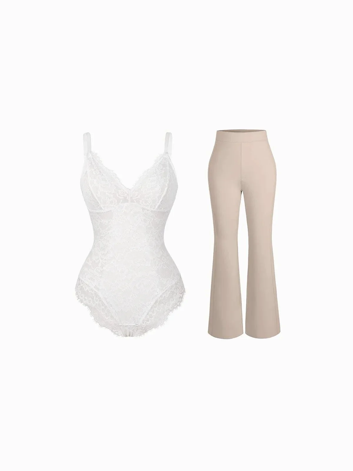 Day To Night Set Solid Sculpting Bodysuit Built-in Shapewear Pants - Image 23