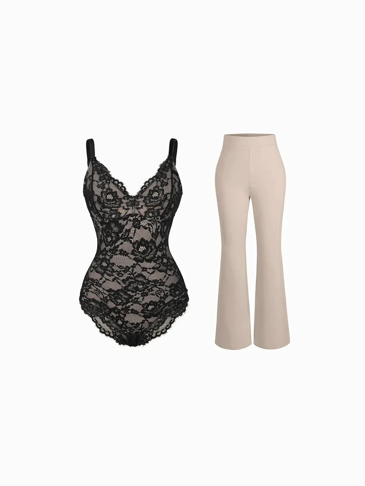 Day To Night Set Solid Sculpting Bodysuit Built-in Shapewear Pants - Image 24