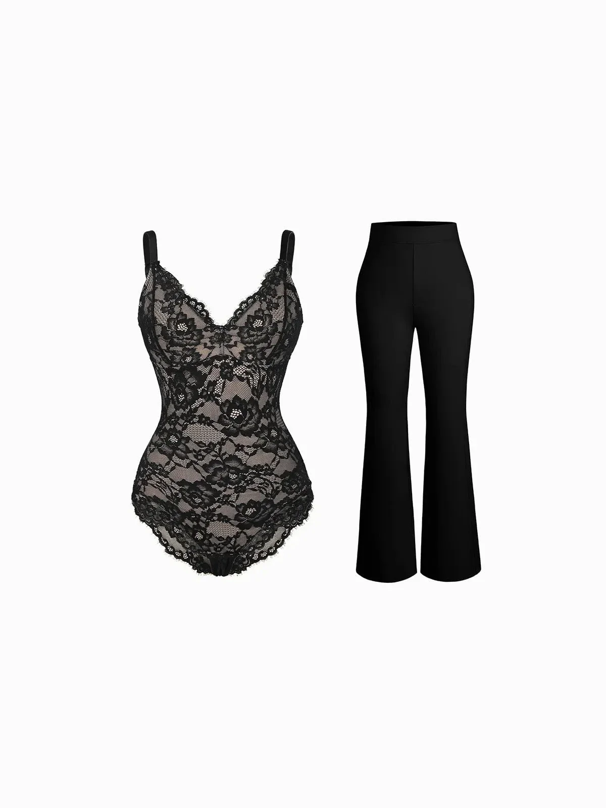Day To Night Set Solid Sculpting Bodysuit Built-in Shapewear Pants - Image 25
