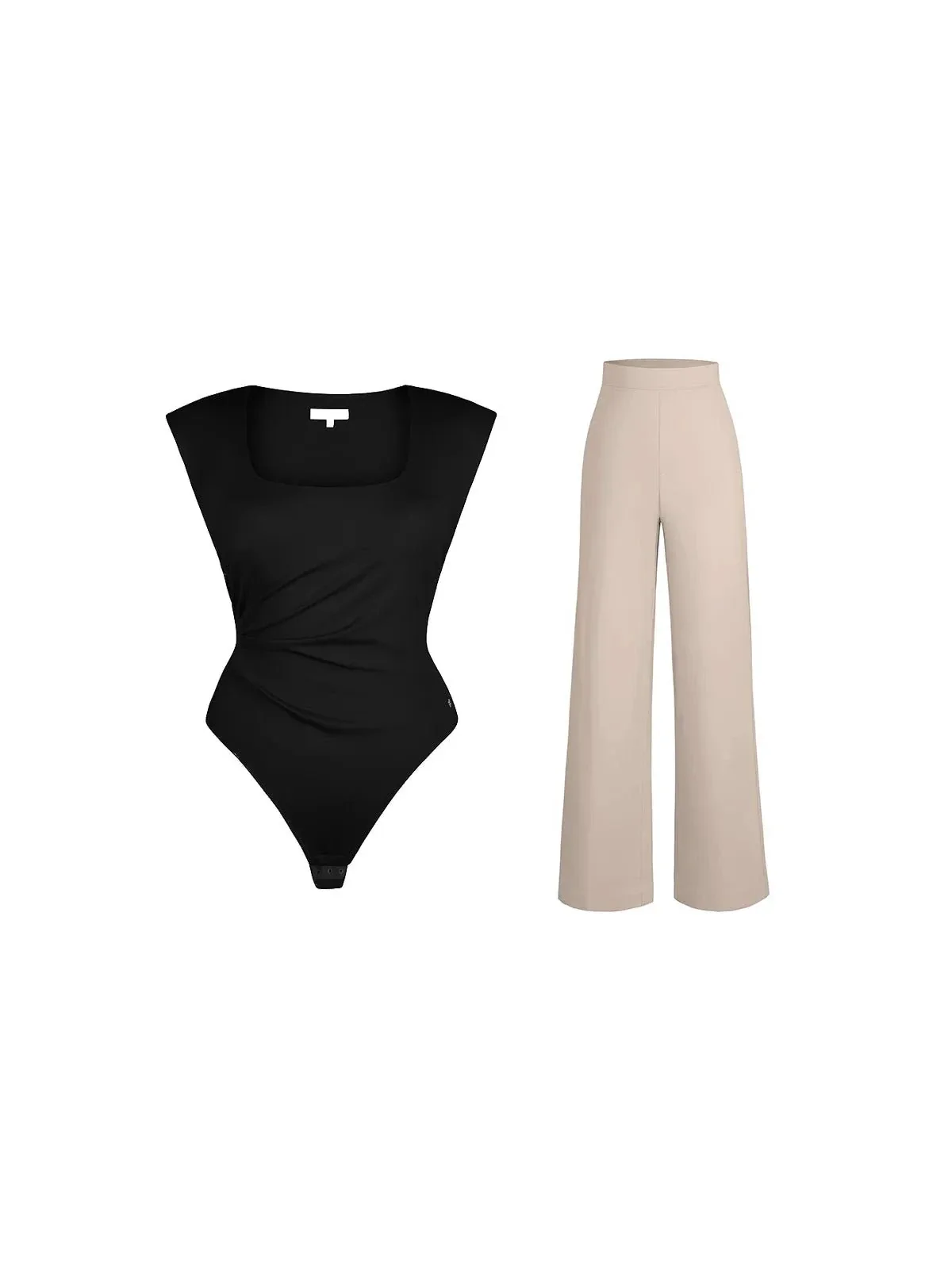 Day To Night Set Solid Sculpting Bodysuit Built-in Shapewear Pants - Image 5