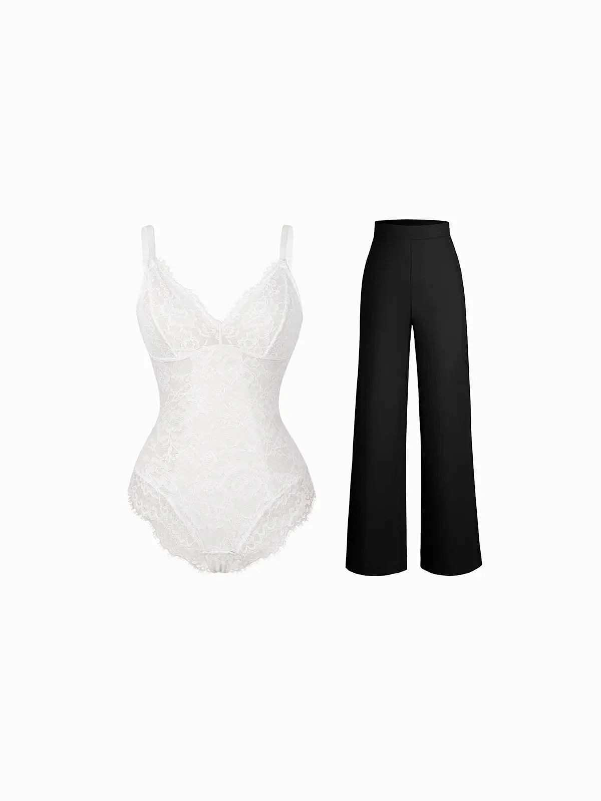 Day To Night Set Solid Sculpting Bodysuit Built-in Shapewear Pants - Image 7
