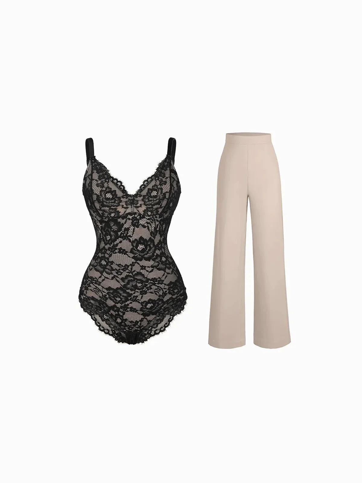 Day To Night Set Solid Sculpting Bodysuit Built-in Shapewear Pants - Image 9