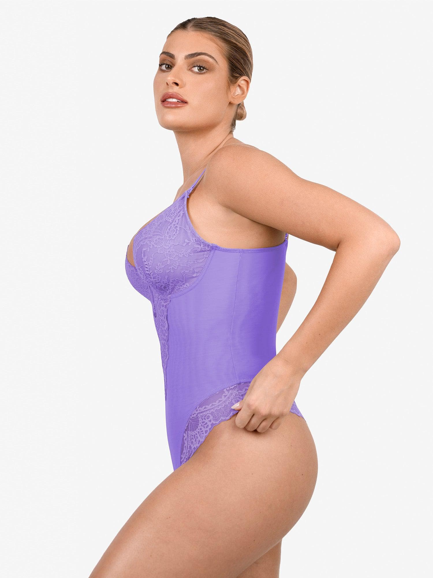 Shapewear Lace Deep V-Neck Sculpting Thong Bodysuit - Image 13