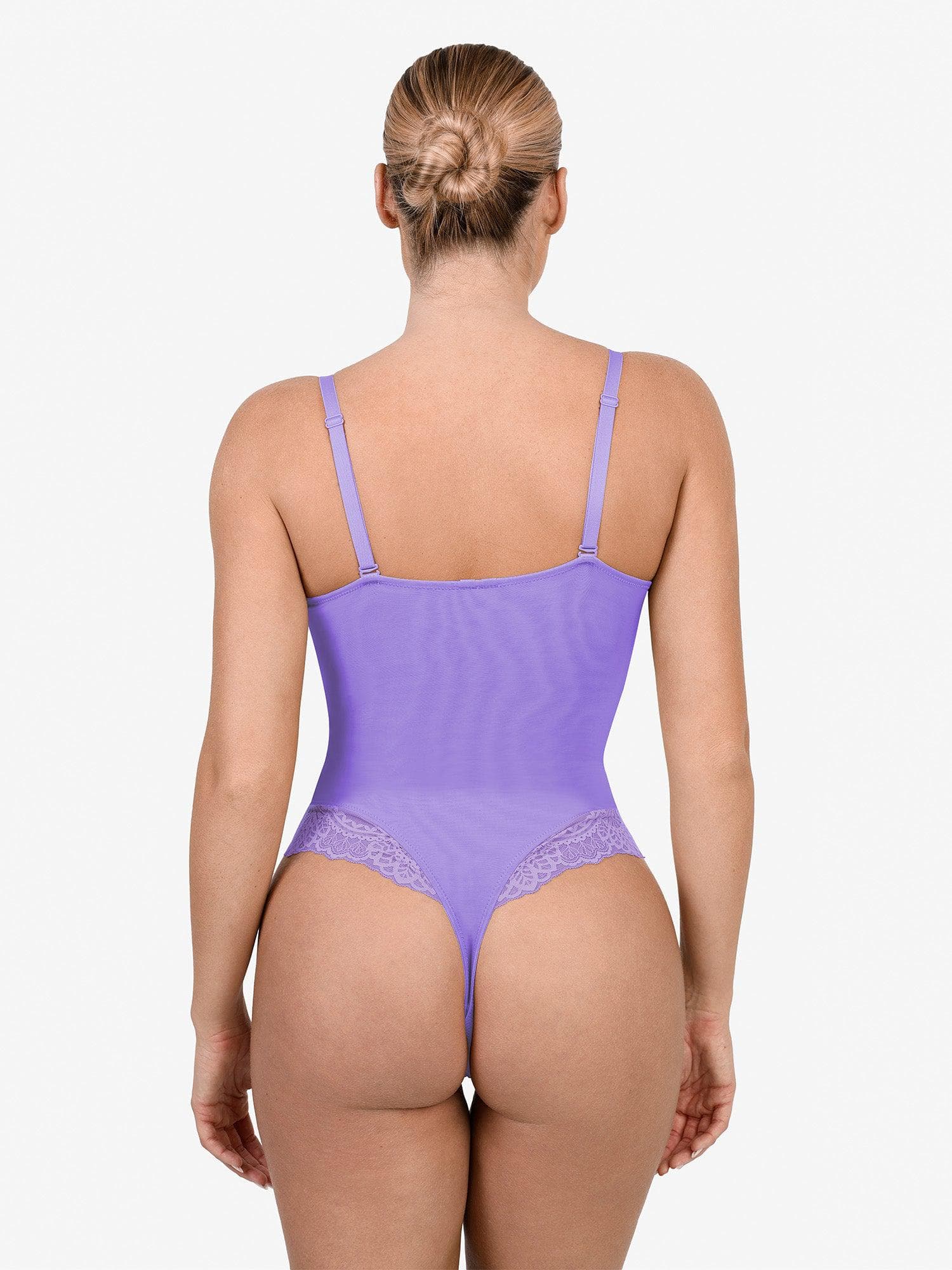 Shapewear Lace Deep V-Neck Sculpting Thong Bodysuit - Image 14