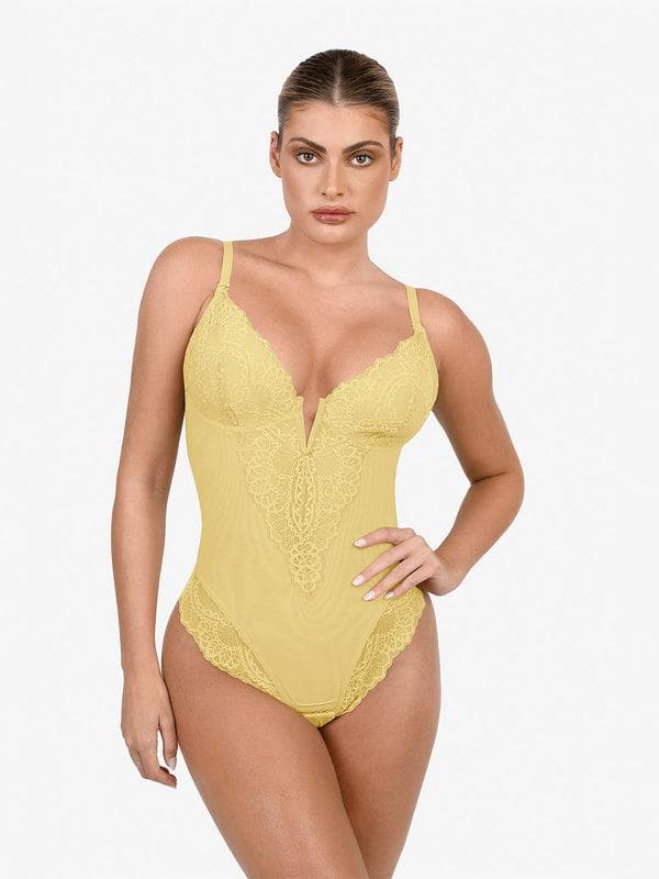 Shapewear Lace Deep V-Neck Sculpting Thong Bodysuit - Image 20