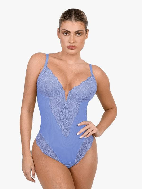 Shapewear Lace Deep V-Neck Sculpting Thong Bodysuit - Image 28