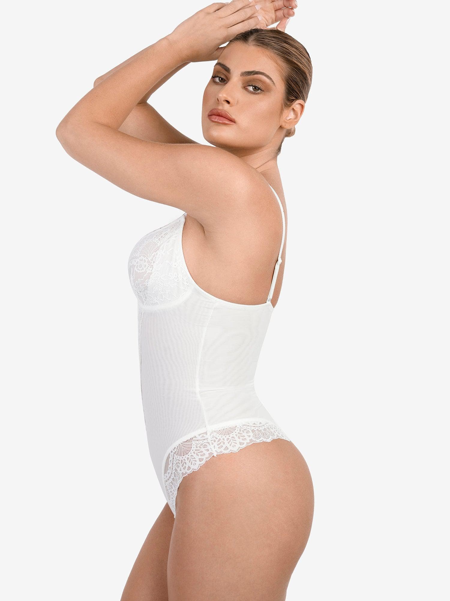 Shapewear Lace Deep V-Neck Sculpting Thong Bodysuit - Image 36