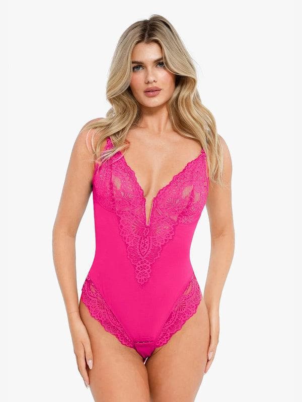 Shapewear Lace Deep V-Neck Sculpting Thong Bodysuit - Image 47