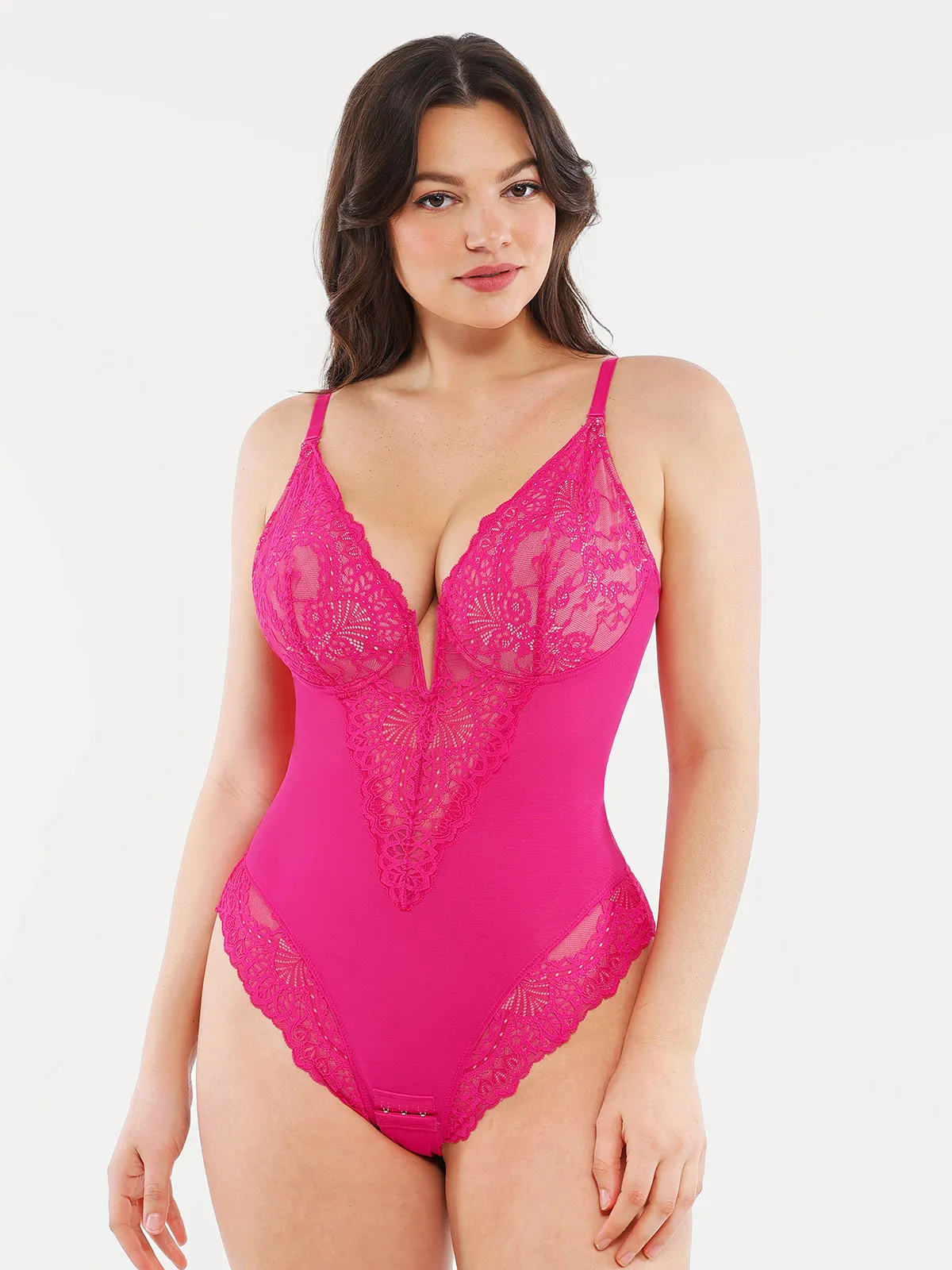 Shapewear Lace Deep V-Neck Sculpting Thong Bodysuit - Image 52